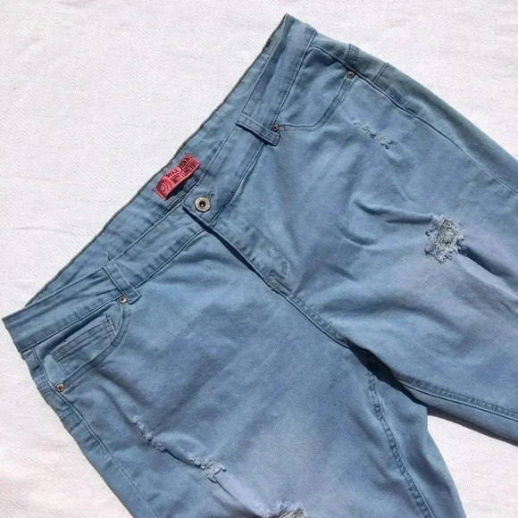 Wax Jean Lt Blue Distressed Rolled Cuffs Jeans 20 - Picture 8 of 8